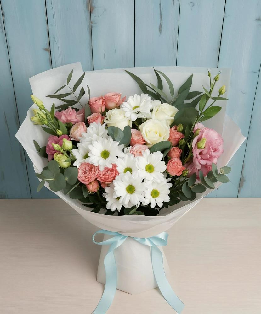 Букет цветов из: Розы, Лизиантусы и Хризантемы в Инзе