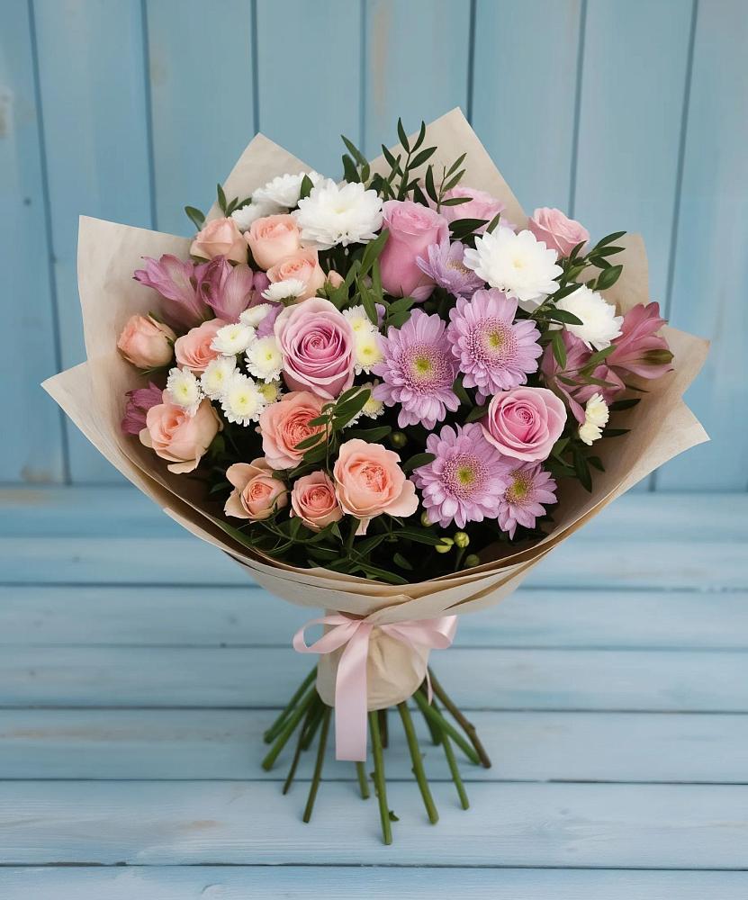Букет цветов из: Хризантемы, Розы и Альстромерии в Инзе