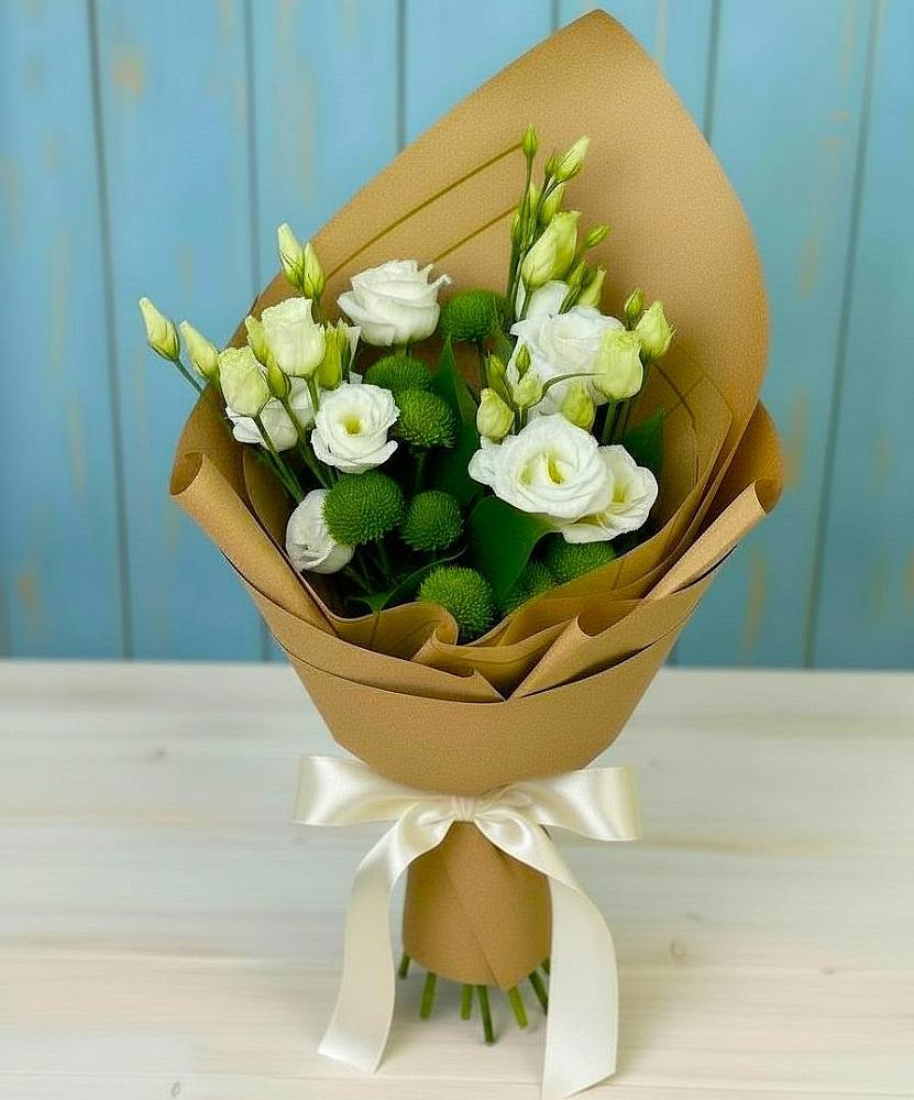 Букет цветов из: Хризантемы и Лизиантусы в Инзе