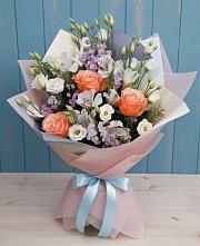 Букет Утренняя свежесть #REPLACE_PRED# Инзе Букет цветов из:  Лизиантусы, Розы, Альстромерии и Гипсофила #REPLACE_PRED# Инзе