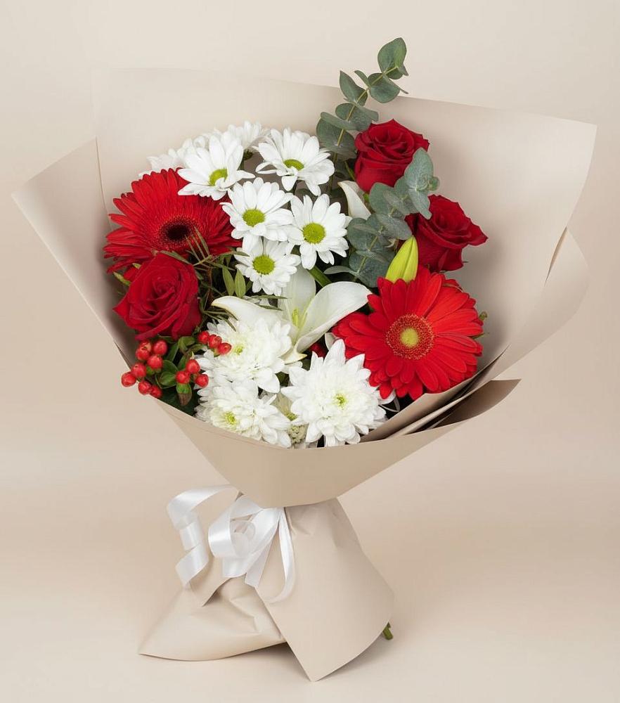 Букет цветов из: Розы, Хризантемы, Герберы и Лилии в Инзе