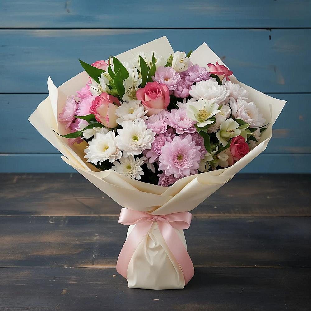 Букет цветов из: Хризантемы, Альстромерии и Розы в Инзе